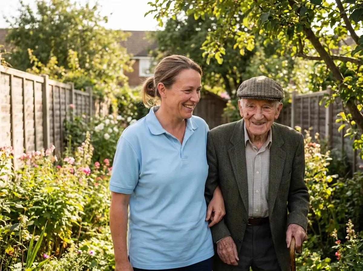 A Mary Angels caregiver supporting a senior at home