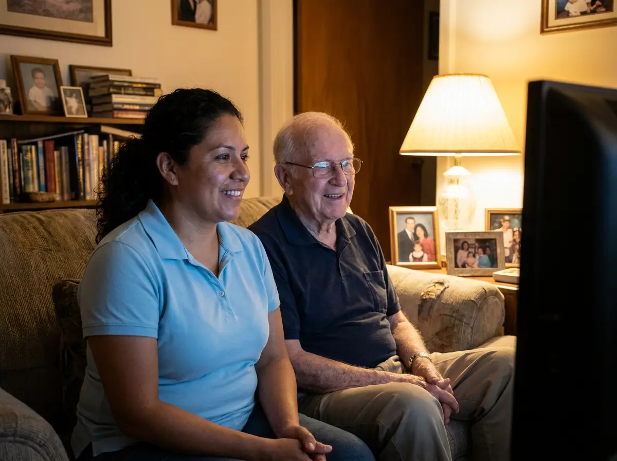 A Mary Angels caregiver supporting a senior at home