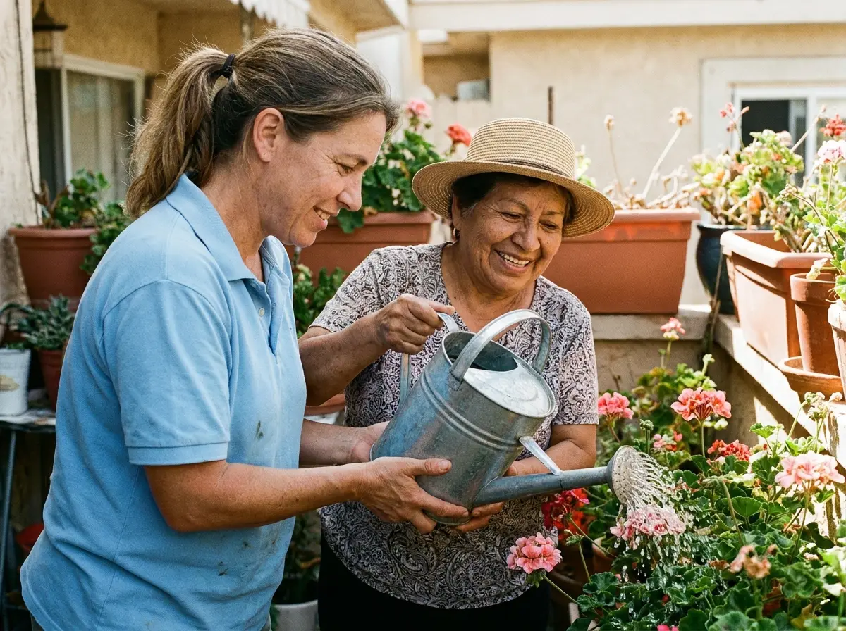 A Mary Angels caregiver supporting a senior at home