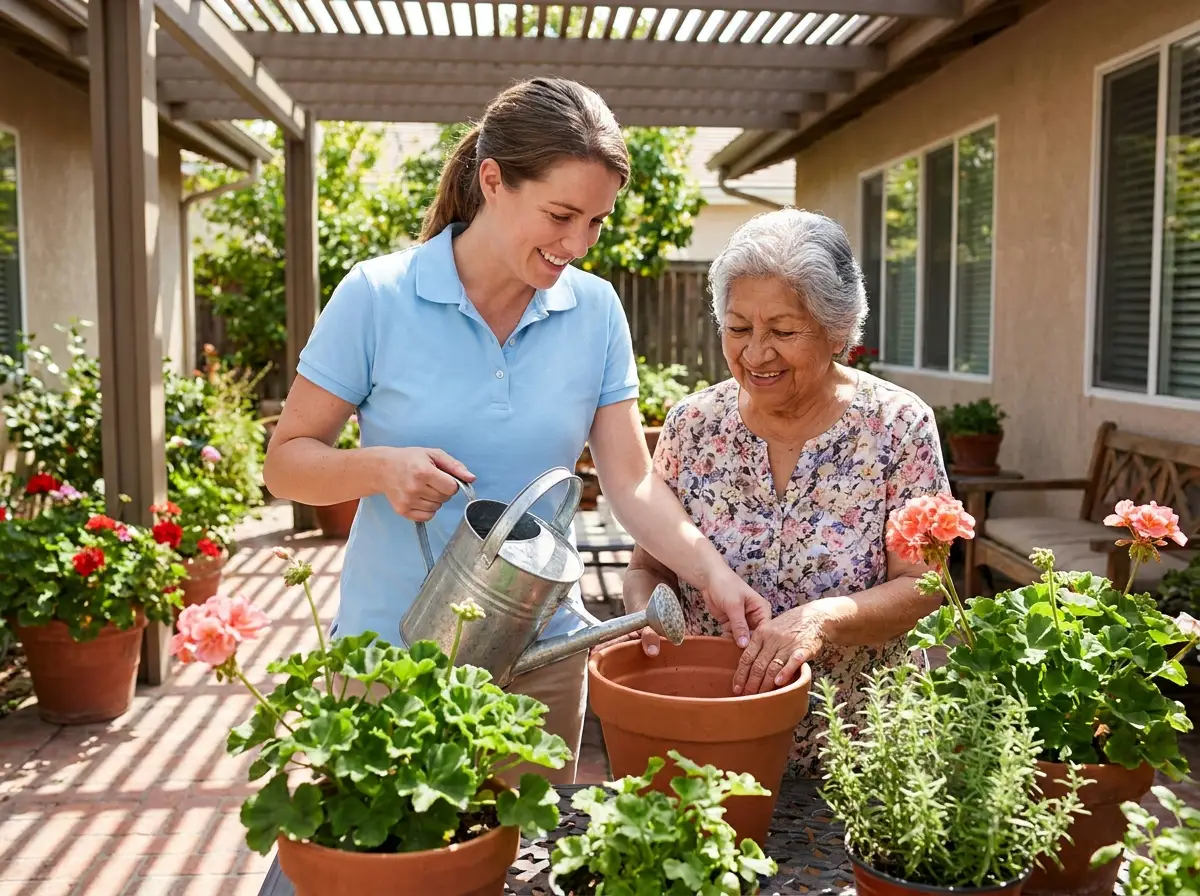 A Mary Angels caregiver supporting a senior at home