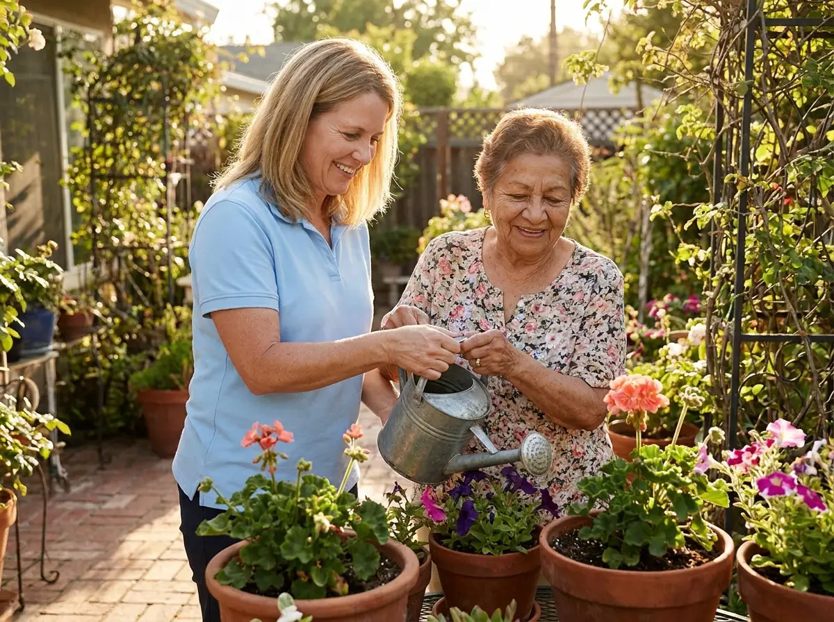 A Mary Angels caregiver supporting a senior at home